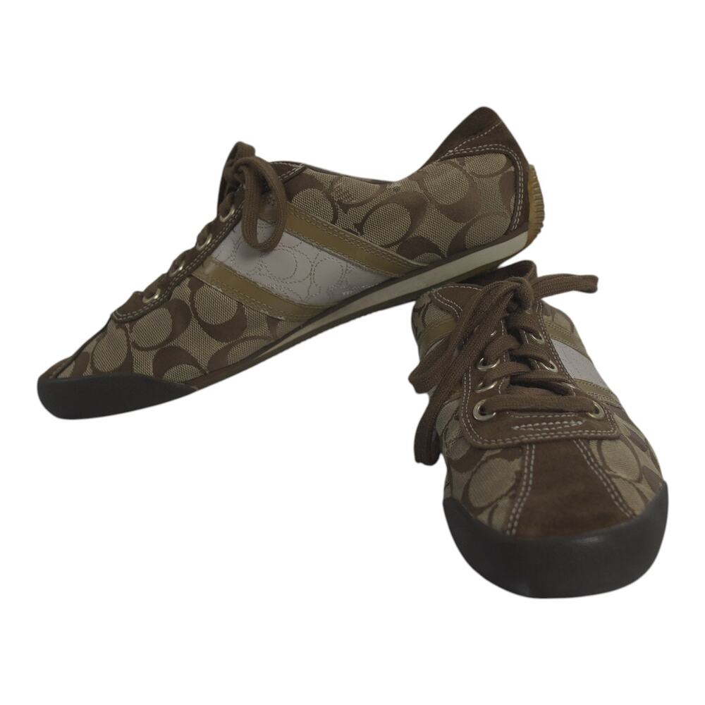 Coach Meagan A1112 Signature C Suede Sneakers Brown Khaki Women’s 9M No Lining - Picture 5 of 15